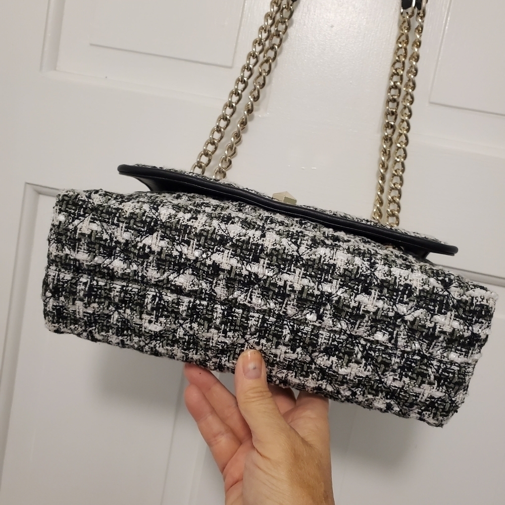 EUC Kate Spade Natalia Black & White Tweed Flap Close Crossbody/Shoulder Bag - Picture 9 of 11
